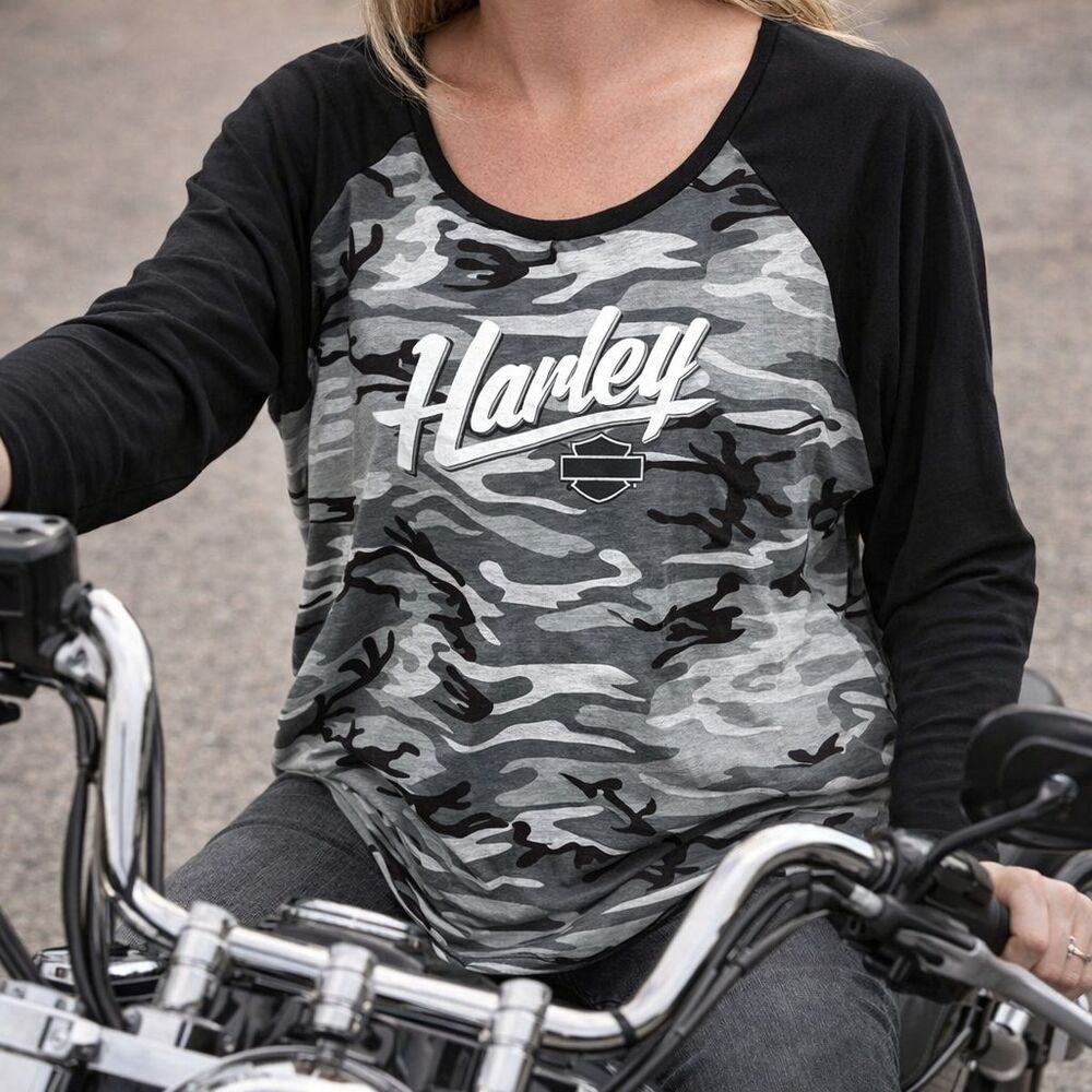 Harley Davidson Shirt 1X NEW Top Black Gray Camo Long Sleeve Big Moose H-D NWT - Picture 6 of 8